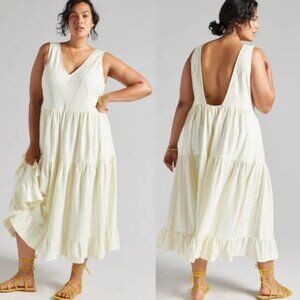 Anthropologie Isabel Striped Tiered Maxi Dress Neutral Motif White Yellow